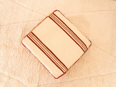 Vintage Berber Pouf with Striped Flatweave Top - Image 2