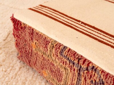Vintage Berber Pouf with Striped Flatweave Top - Image 5