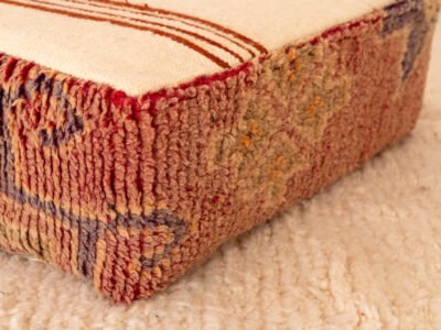 Vintage Berber Pouf with Striped Flatweave Top - Image 4