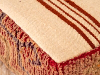 Vintage Berber Pouf with Striped Flatweave Top - Image 3