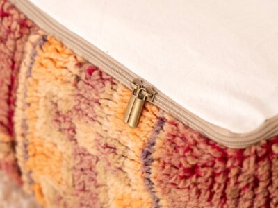 Vintage Berber Pouf with Striped Flatweave Top - Image 6