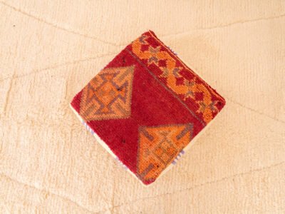 Vintage Red Berber Pouf with Lavender Stripes - Image 2