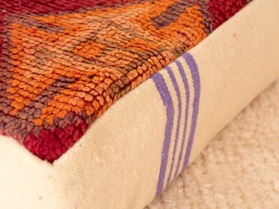 Vintage Red Berber Pouf with Lavender Stripes - Image 4