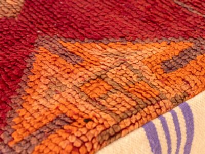 Vintage Red Berber Pouf with Lavender Stripes - Image 3