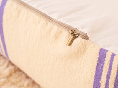 Vintage Red Berber Pouf with Lavender Stripes - Image 6