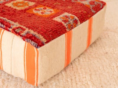 Vintage Red and Tangerine Berber Pouf - Image 2
