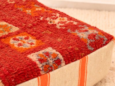 Vintage Red and Tangerine Berber Pouf - Image 5
