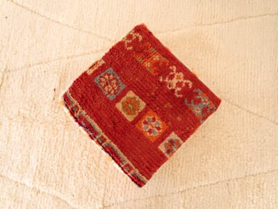 Vintage Red and Tangerine Berber Pouf - Image 4