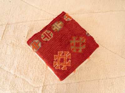 Vintage Red and Orange Berber Pouf - Image 2