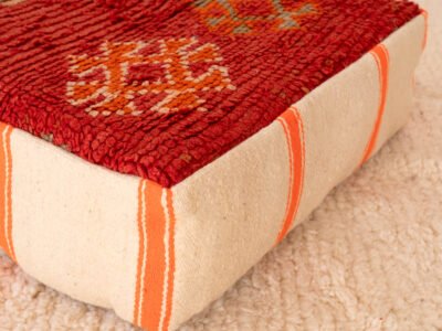Vintage Red and Orange Berber Pouf - Image 5