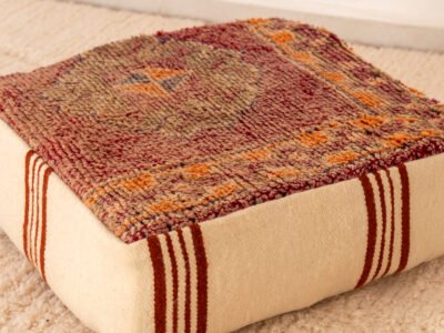 Vintage Distressed Red Berber Pouf - Image 2