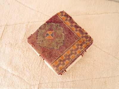 Vintage Distressed Red Berber Pouf - Image 4