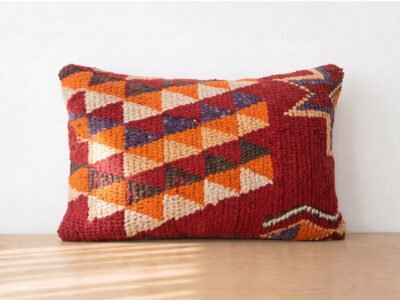 Handmade Red & Orange Moroccan Kilim Pillow - Image 1