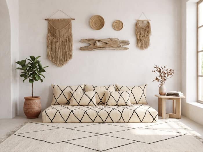 180cm ft 6ft Moroccan Black Striped Blanket Sofa