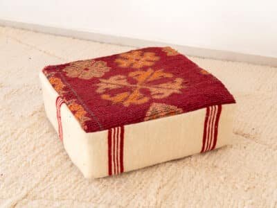 Vintage Mixed-Textile Berber Floor Pouf