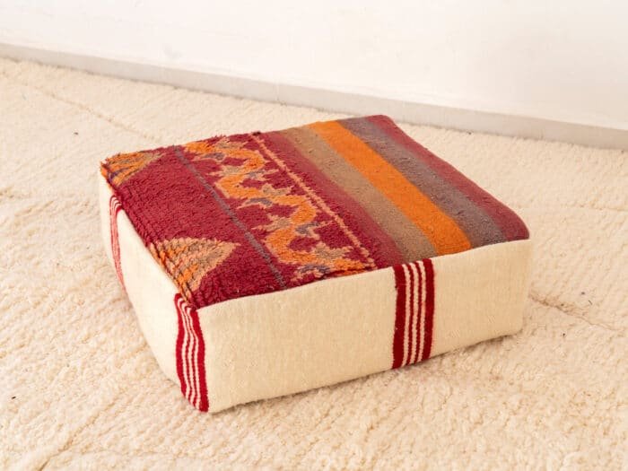 Vintage Striped and Tufted Berber Pouf