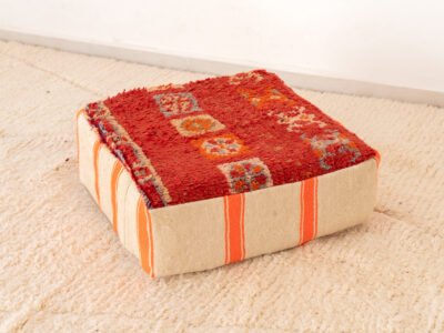 Vintage Red and Tangerine Berber Pouf