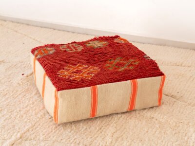 Vintage Red and Orange Berber Pouf