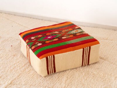 Vintage Multicolor Geometric Kilim Pouf
