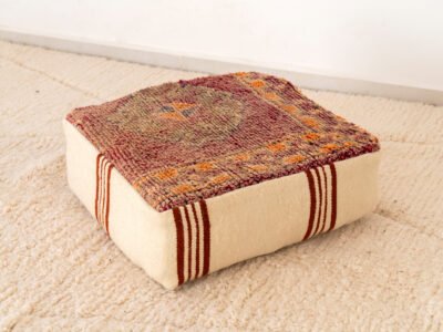 Vintage Distressed Red Berber Pouf