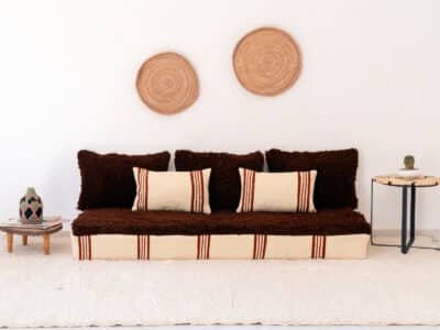 180cm // 6ft Mixed Blanket & Brown Beni Ourain Sofa