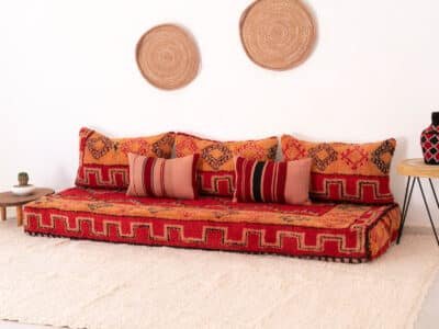 210cm // 7ft Vintage Red & Orange Moroccan Sofa - Image 11