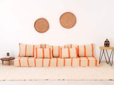 210cm ft 7ft Moroccan Orange Striped Blanket Sofa