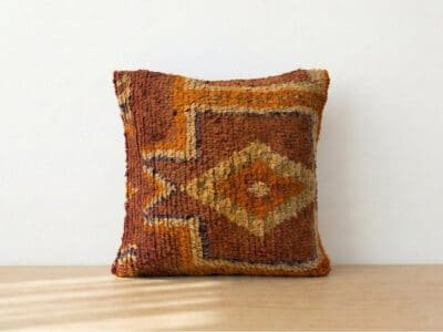 Handwoven Moroccan Berber Wool Cushion in Terracotta Tones