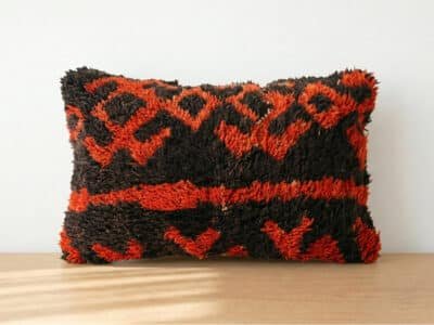 Moroccan Berber Black & Red Shag Pillow