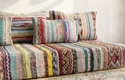Handwoven Moroccan Kilim Floor Sofa with Tribal Patterns - Image 11