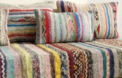 Handwoven Moroccan Kilim Floor Sofa with Tribal Patterns - Image 3