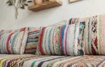 Handwoven Moroccan Kilim Floor Sofa with Tribal Patterns - Image 10