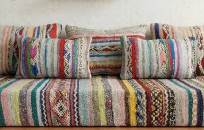 Handwoven Moroccan Kilim Floor Sofa with Tribal Patterns - Image 9