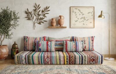 Handwoven Moroccan Kilim Floor Sofa with Tribal Patterns