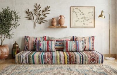 Handwoven Moroccan Kilim Floor Sofa with Tribal Patterns - Image 12