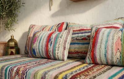 Handwoven Moroccan Kilim Floor Sofa with Tribal Patterns - Image 8
