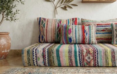 Handwoven Moroccan Kilim Floor Sofa with Tribal Patterns - Image 6