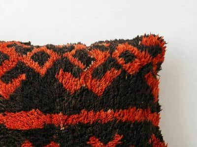 Moroccan Berber Black & Red Shag Pillow - Image 2