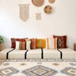 Handwoven Cream & Black Stripe Floor Sofa