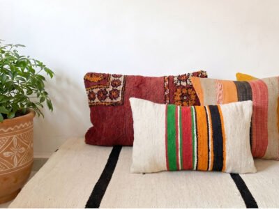 Handwoven Cream & Black Stripe Floor Sofa - Image 4