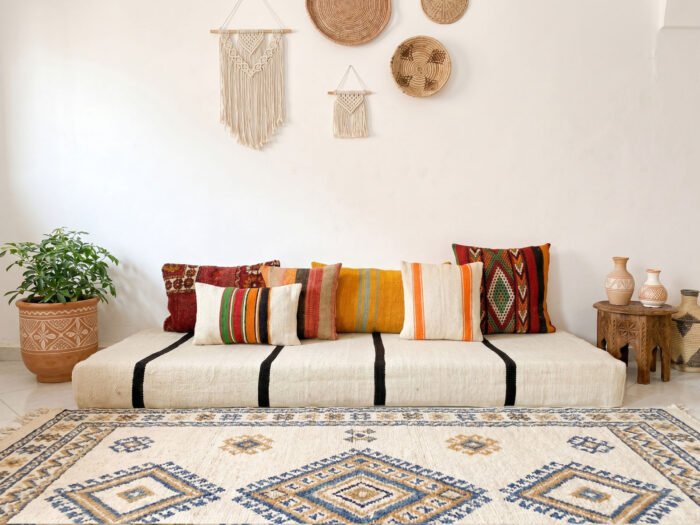 Cream & Black Stripe Floor Sofa