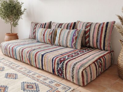 Boucherouite Floor Sofa Set Handwoven Moroccan Kilim Cushions - Image 4
