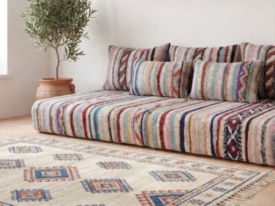 Boucherouite Floor Sofa Set Handwoven Moroccan Kilim Cushions - Image 6