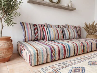 Boucherouite Floor Sofa Set Handwoven Moroccan Kilim Cushions - Image 2