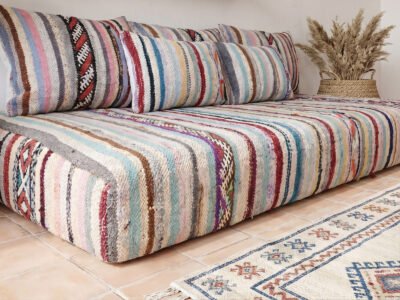 Boucherouite Floor Sofa Set Handwoven Moroccan Kilim Cushions - Image 7