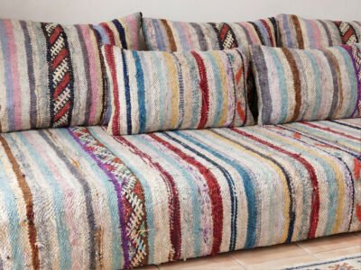 Boucherouite Floor Sofa Set Handwoven Moroccan Kilim Cushions - Image 3