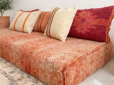 Terracotta Moroccan Floor Cushion with Kilim Throw Pillows - Image 7