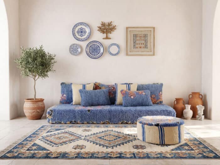 Vintage Blue Floor Sofa Set