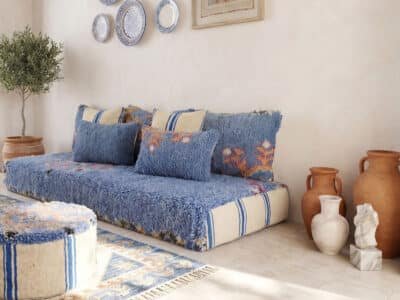 Handmade Vintage Blue Floor Sofa Set - Image 6