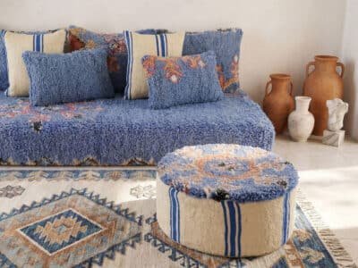 Handmade Vintage Blue Floor Sofa Set - Image 2